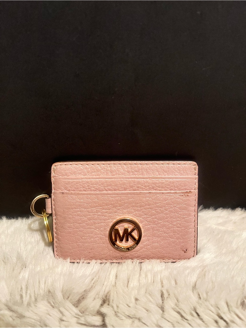 Michael Kors jet set Blush Pink Leather Card & Key Holder with Gold MK Emblem